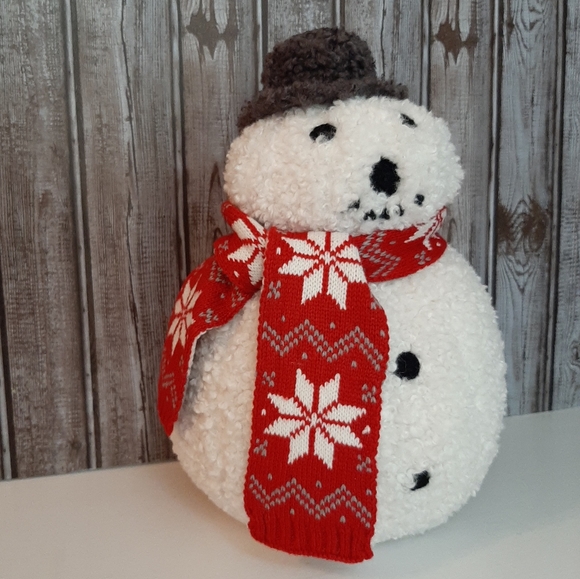 Pottery Barn Cozy Archie Snowman Shaped Pillow Holiday Christmas - Picture 2 of 16